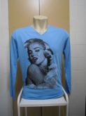 Camiseta Manga Longa Azul Marilyn Monroe cod114